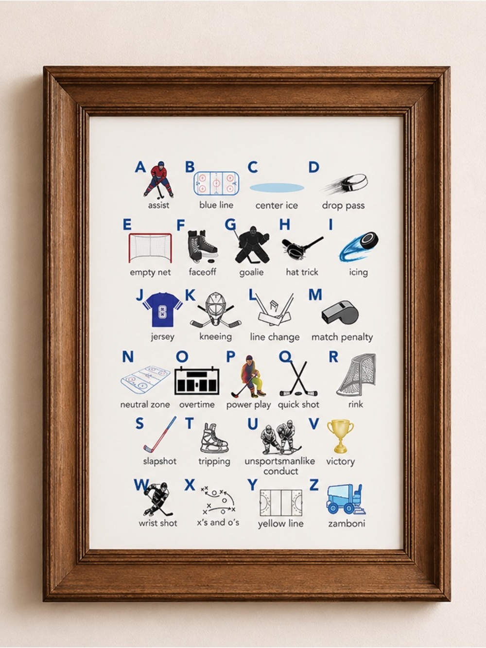 NWT 5x7 Hockey ABCs Nursery Kids Room Print - Unframed